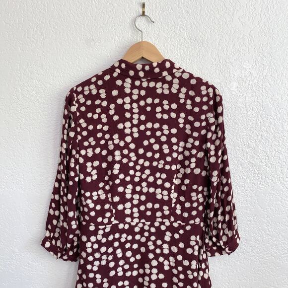 Whistles Burgundy Illustrated Flower Dress Collared Short Ruffle Hem Size 6 - Picture 9 of 12